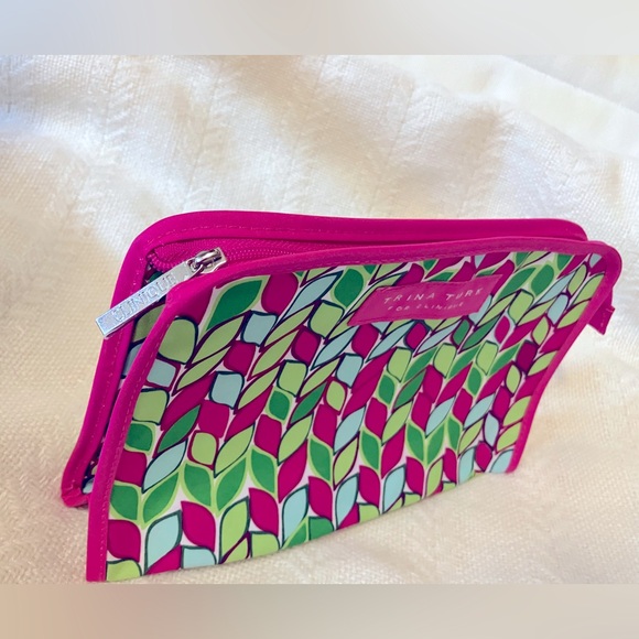 Trina Turk for Clinique Makeup Bag Set Pink, Green Blue Leaf Pattern - Picture 3 of 11